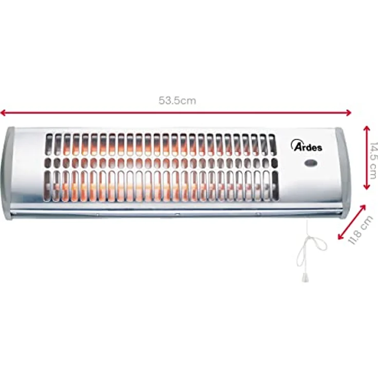 Ardes 1 AR437B Quartz Quarz-Heizstrahler 2 Lampen 2 Leistungsstufen mit Seilzug Silver, Heizstrahler – Bild 3