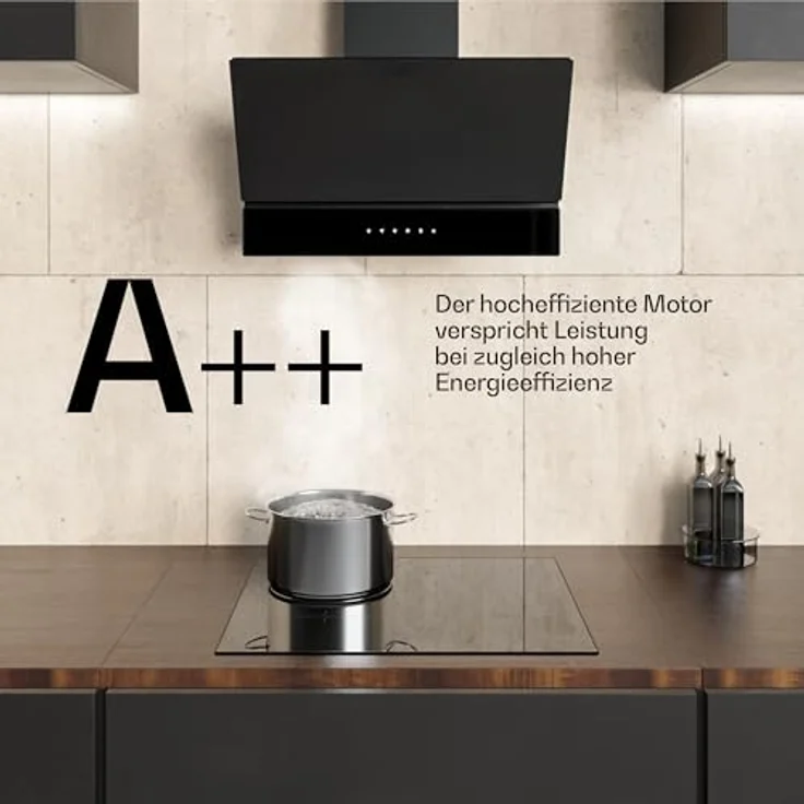 Klarstein Velaire Dunstabzugshaube 60 cm, Kopffreihaube mit 820 m³/h Boost, A++ Energieeffizienz, Touch-Bedienung, LED-Beleuchtung, leise, Aluminium- & Aktivkohlefilter, schwarz – Bild 5