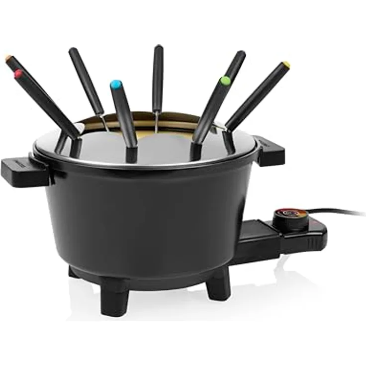 PRINCESS Fondue Princess 173110, Fondue Black mit 1,5 L Volumen, einstellbarem Thermostat und 8 Edelstahlgabeln