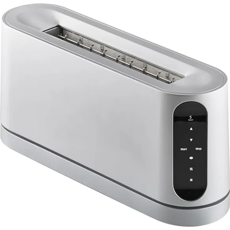 Jacob Jensen Langschlitz-Toaster, 7 Bräunungsstufen, Bewegungsaktiviertes Display, Bagel-, Auftau- & Aufwärmfunktion, Silber