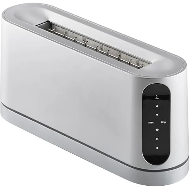 Jacob Jensen Langschlitz-Toaster, 7 Bräunungsstufen, Bewegungsaktiviertes Display, Bagel-, Auftau- & Aufwärmfunktion, Silber – Bild 1