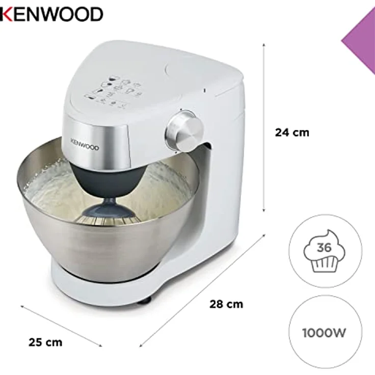 Kenwood Prospero+ KHC29.HOWH Küchenmaschine, 4,3 l Edelstahl Schüssel, 1000 Watt, inkl. 3-teiligem Patisserie-Set, Zerkleinerer, Acryl-Mixaufsatz, Zitruspresse und Spritzschutz, weiß, Serie: Prospero+ – Bild 5