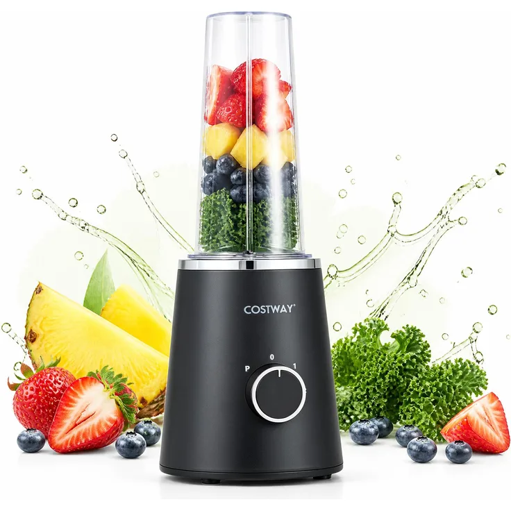 COSTWAY Standmixer 400 W, Smoothie Maker mit 600 ml Mixbecher, 2 Geschwindigkeiten, Pulsfunktion & 4 Klingen, schwarz