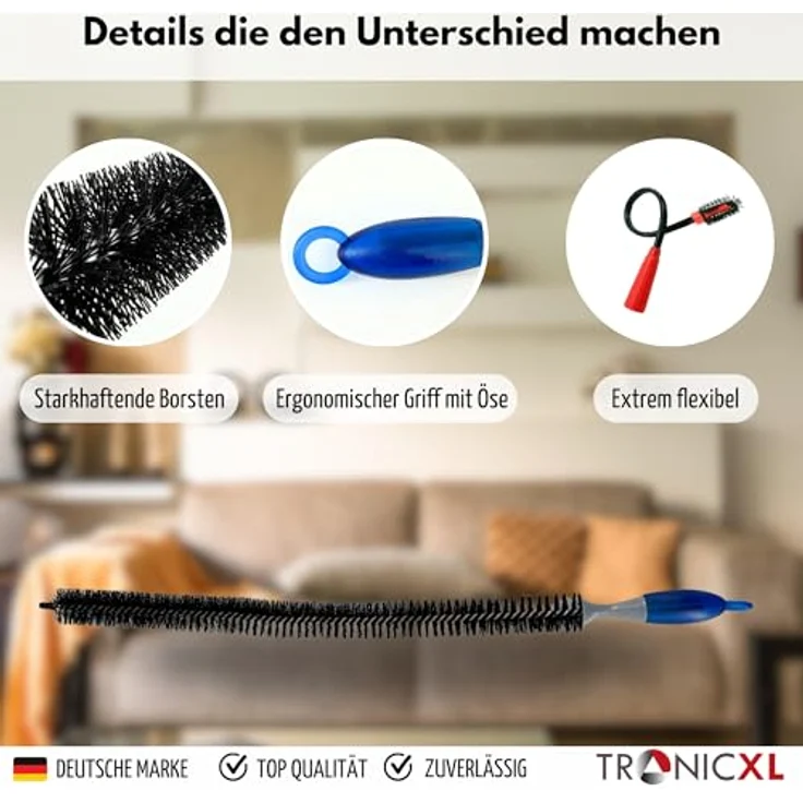 TronicXL XXL Heizkörper Reinigungsbürste + Staubsauger-Düse, 73cm Bürste und 46cm flexibler Aufsatz für alte Lamellenheizkörper, praktische und biegsame Reinigungslösung – Bild 4