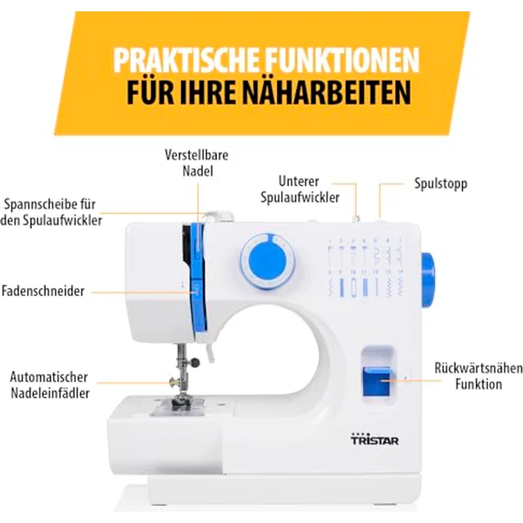 Tristar Nähmaschine SM-6003, 14 integrierte Stichmuster, LED-Beleuchtung, Weiß – Bild 4