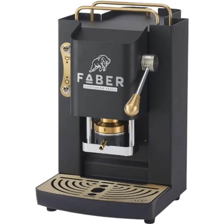 Faber Coffee Machines Faber Pro Deluxe 3.0 Kaffeepadmaschine, Messing-Details, ESE Pads, hygienischer Wassertank aus Glas, magnetisch abnehmbare Brühgruppe
