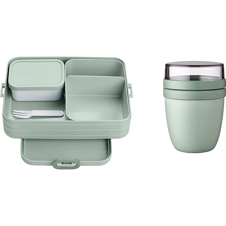 Mepal Lunchbox Bento-Lunchbox Large, 2-tlg Starter Set Snacks to go mit Lunchpot, Polypropylen (PP), PCTG, praktischer Müslibecher, Brotdose mit Fächern, Nordic Sage – Bild 1