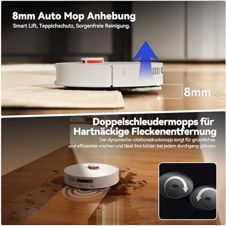 JONR P20 Pro Saugroboter mit Wischfunktion und Hubmop, 8000Pa All-in-One Reinigungsstation, Hindernisvermeidung, Adaptive Kantenreinigung, Heißlufttrocknung – Bild 4