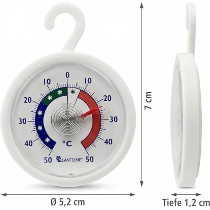Lantelme Kühlschrankthermometer Set, 5 Stück Analog mit Haken, Temperaturmessbereich -50°C bis +50°C, für Gefrierschrank und Weinschrank – Bild 3