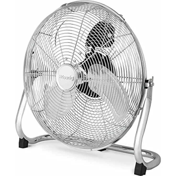 H.Koenig JOE32 Bodenventilator | leise | verchromtes Metall| 45 cm Durchmesser | 3 Geschwindigkeitsstufen| verstellbarer Neigungswinkel| Haus, Büro, Garage| rutschfeste Füße| 100 W – Bild 3