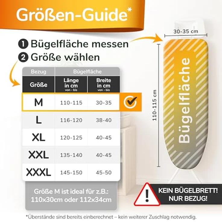 smart&gentle Super Soft 5 Schichten Turbo-Bügelbrettbezug M 110x30, ÖKOTEX Baumwoll-Polsterung, Hitze- und Dampfreflektion, passend für 108-115x30-35cm – Bild 2