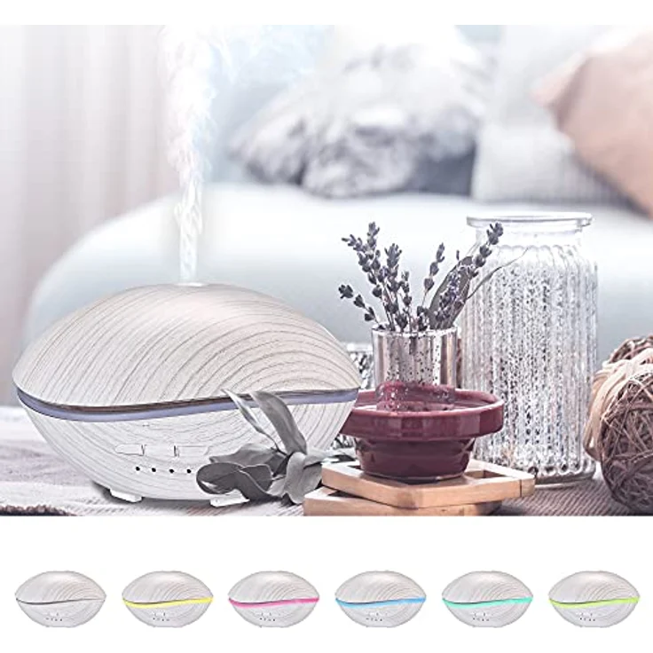 Sixtol Aroma Diffuser, Aromazerstäuber in Steinweiss Holz, 500 ml, mit Lichteffekten und elegantem Design – Bild 3