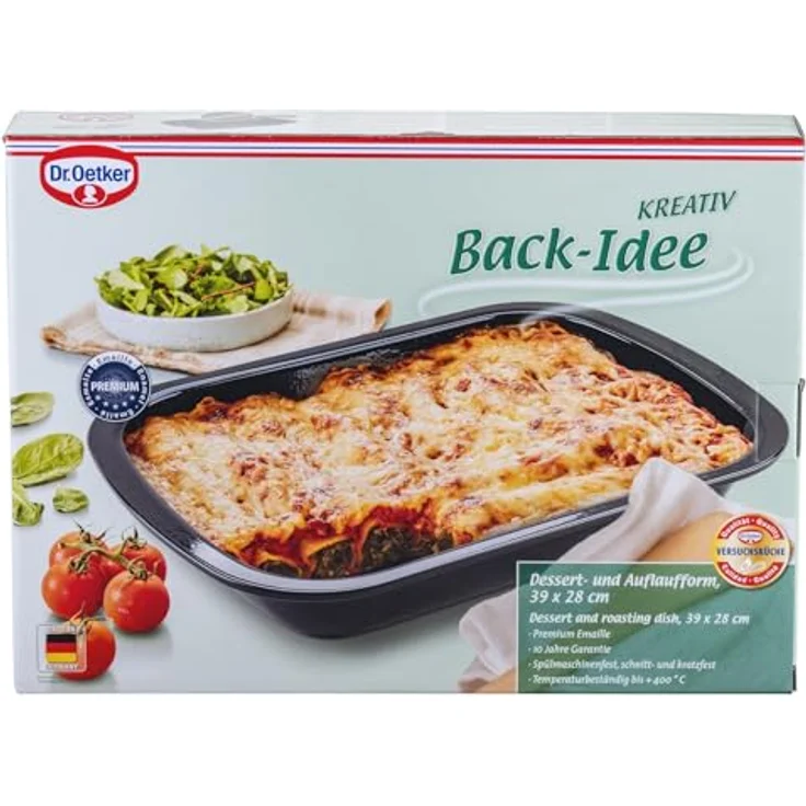 Dr. Oetker Back-Idee Kreativ Dessert- und Auflaufform aus Emaille, hitzebeständig bis 400°C, schnittfest, kratzfest, induktionsgeeignet, Schwarz – Bild 4