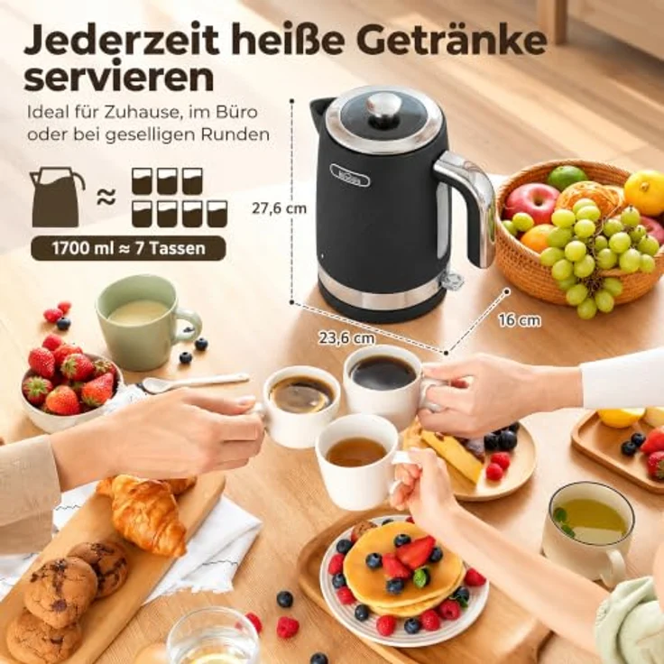 HOMCOM Wasserkocher- und Toaster-Set, 2200 W, 1,7 l mit Thermostat, Schwarz, Anti-Rutsch-Füßen und herausnehmbarer Krümelschublade – Bild 3