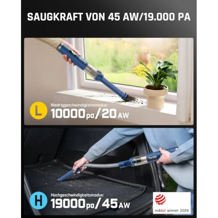Fanttik Slim V10 APEX, kabelloser 4-in-1 Autostaubsauger mit 15 Minuten Laufzeit, HD Smart Digital Display, Blau – Bild 5