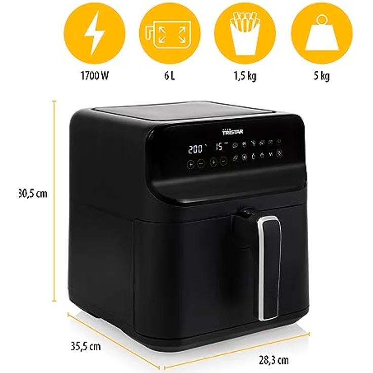 Tristar digitale Heißluftfritteuse FR-9025 – 6 L – 1,5 kg Pommes – Mattschwarzes Gehäuse – Bild 5