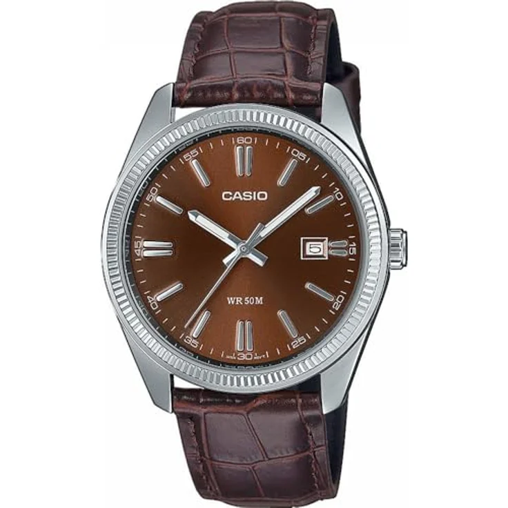 CASIO TIMELESS COLLECTION Quarzuhr, Herrenuhr, Lederarmband, analog, Neo-Display, Tag – Bild 2