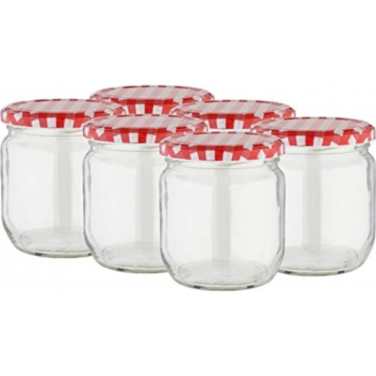 Viva Haushaltswaren 6 x großes Marmeladenglas - Einmachglas 425 ml mit Deckel, Twist-off Gläser Set rund - als Einweckgläser, Vorratsdosen etc. verwendbar inkl. Trichter – Bild 3