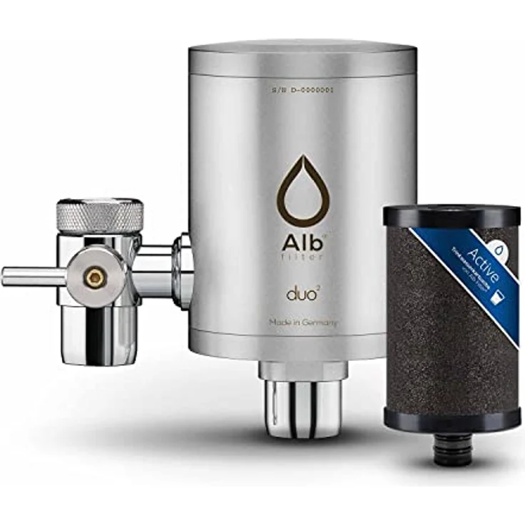 Alb Filter® Duo Active Trinkwasserfilter | Armatur Anschluss | Filtert Schadstoffe, Chlor, Blei, Pestizide, Mikroplastik | Made in Germany (Edelstahl Mattiert) – Bild 1