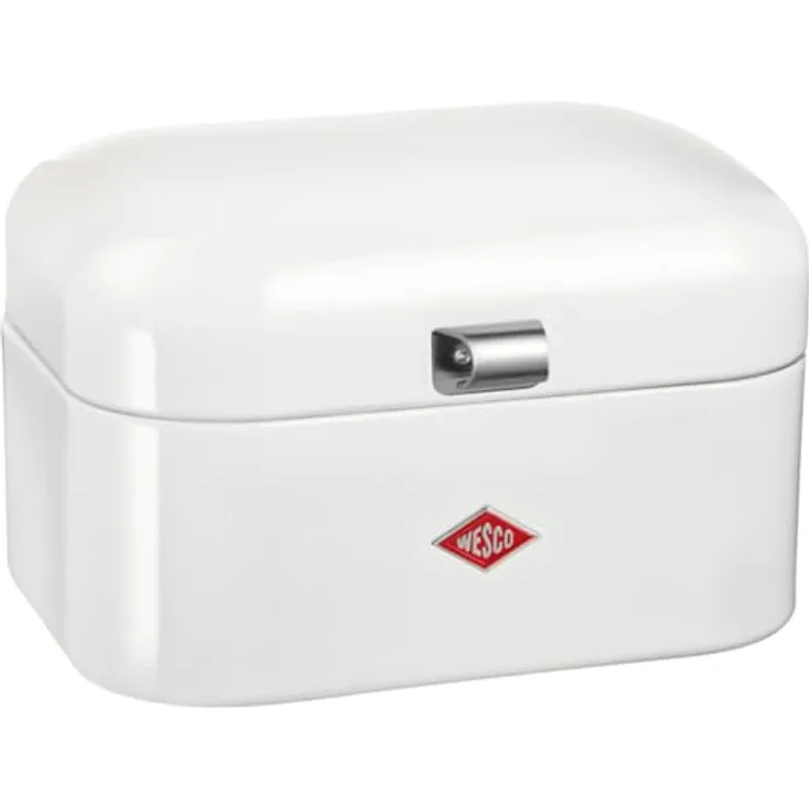 WESCO Single Grandy Brotkasten, weiß, pulverbeschichtetes Stahlblech, Lüftungslöcher, stabiler Handgriff, 22 x 26,8 x 17,5 cm