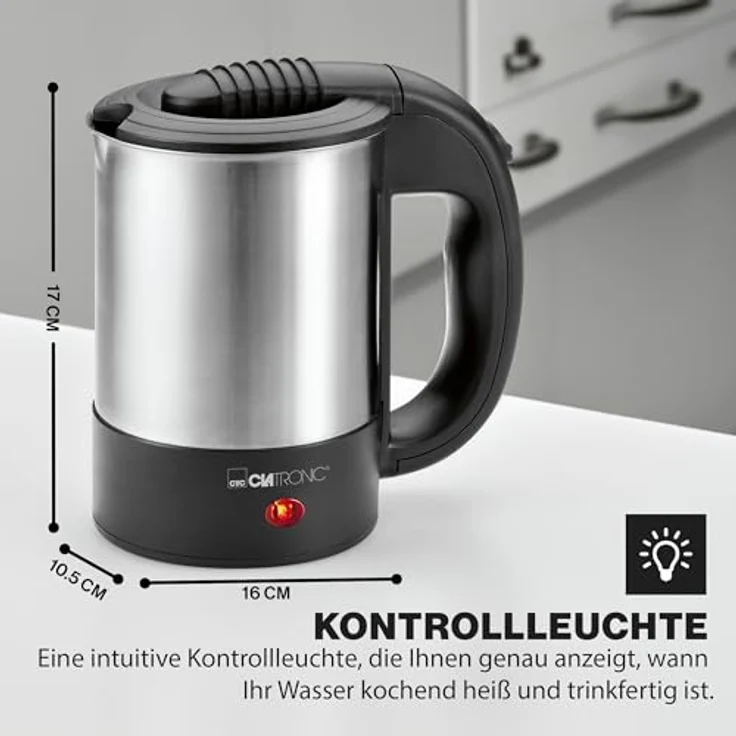 Clatronic WKR 3624 Reise-Wasserkocher, inox-schwarz – Bild 3