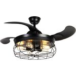 Qazqa - Industrie I Vintage I Deckenventilator mit beleuchtung schwarz mit Fernbedienung 5 Lichter - Gaiola I Wohnzimmer I Schlafzimmer - Stahl Rund - LED geeignet E27