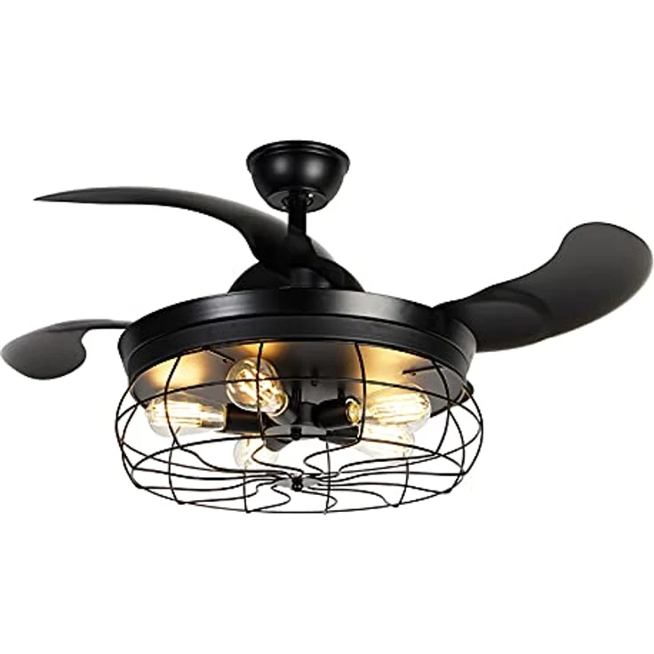 Qazqa - Industrie I Vintage I Deckenventilator mit beleuchtung schwarz mit Fernbedienung 5 Lichter - Gaiola I Wohnzimmer I Schlafzimmer - Stahl Rund - LED geeignet E27 – Bild 1