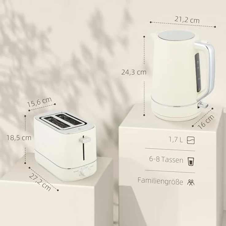 HOMCOM Kocher-Toaster-Set, Wasserkocher 1,7L mit Trockenkochschutz und Toaster mit 6 Bräunungsstufen, beige – Bild 7