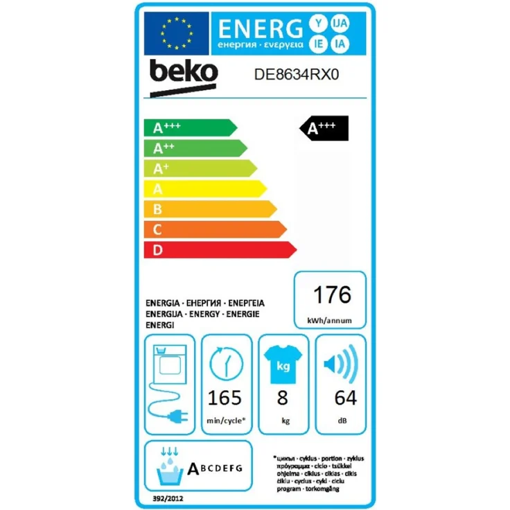 Beko DE 8634 RX 0, Wärmepumpentrockner, A+++, Fassungsvermögen 8 kg, Standgerät, Breite 59,7 cm, Startzeitvorwahl, Restlaufzeitanzeige – Bild 8
