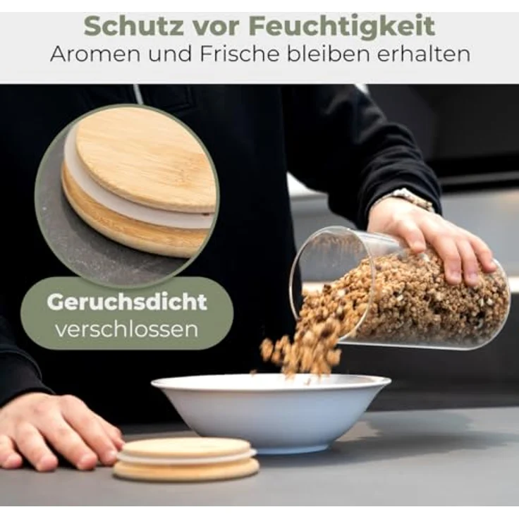 Classbach® Vorratsdosen mit Deckel, 6er Set luftdicht mit Aufklebern und Stift, BPA-frei, 3x 600ml und 3x 1000ml, Küche Bad Organizer, C-VD 4029 – Bild 5