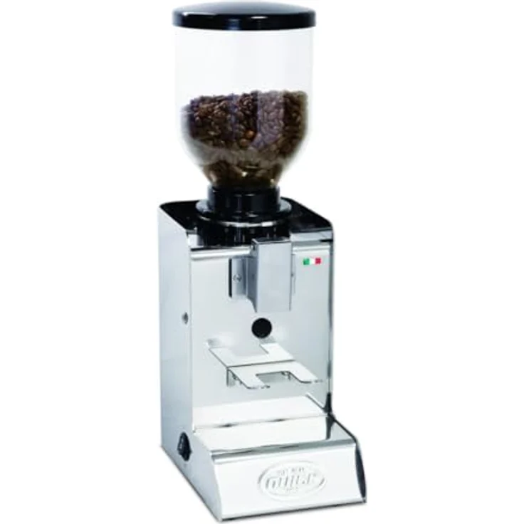 Quick Mill Mahlwerk Evo, Halbautomatische Kaffeemühle mit Glas-Trichterbehälter für 400 g Kaffeebohnen, Silber – Bild 1