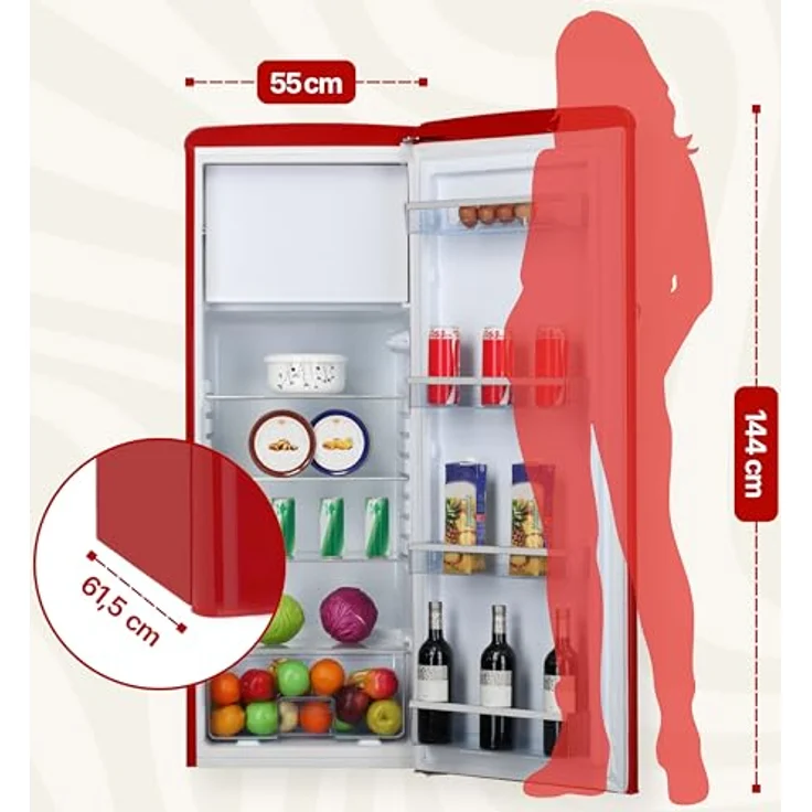 Amica KSR 364 150 R Retro-Kühlschrank, freistehend, rot, Energieklasse E – Bild 6