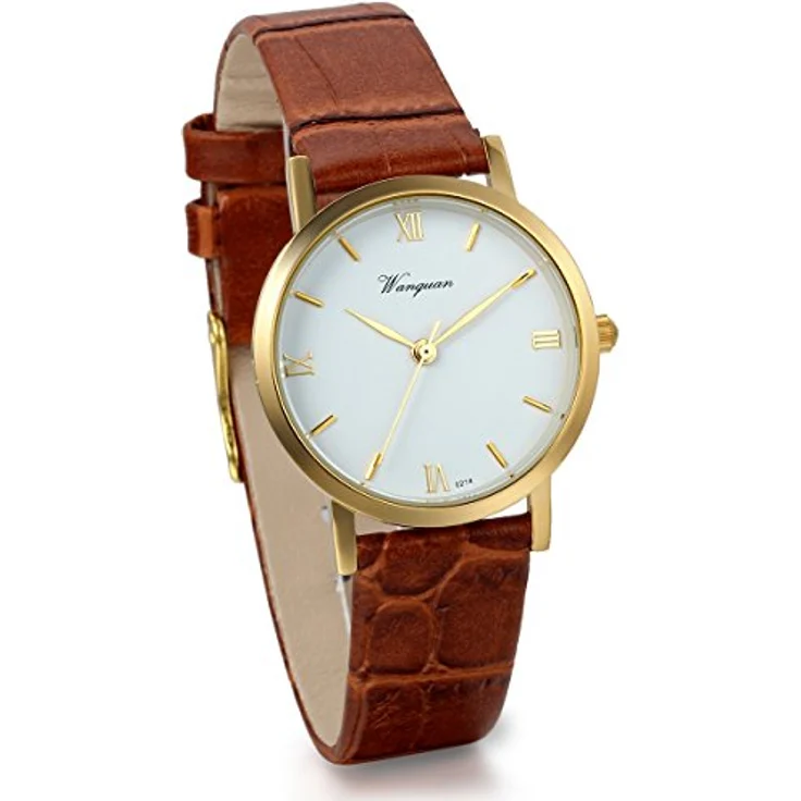 JewelryWe Damen Analog Quarzuhr, Kaffee Lederarmband, Römische Ziffern, einfaches Business Casual Design, Geschenk für Paare – Bild 1