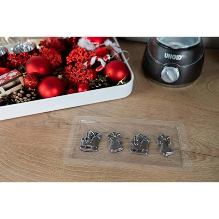 Unold 48967 Chocolatier Sparset Schokobrunnen Schokofondue Inkl. 12 Gießformen mit Weihnachtsmotive, 25 Watt (braun/silber) – Bild 5