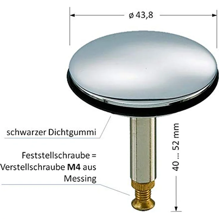 Ventilstopfen 43,8 mm Messing hartverchromt Verschlussstopfen Ablaufstopfen – Bild 3