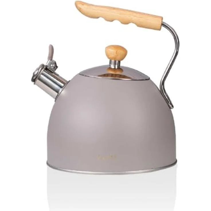 Husla 73907 Whistling Kettle, 2.5 Liter Edelstahl, geeignet für alle Kochfeldtypen, mit Holzgriff, Grau – Bild 3