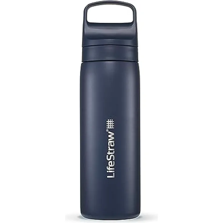 LifeStraw Go Series – Doppelwandige BPA-freie vakuumisolierte 530 ml Edelstahl-Wasserfilter-Flasche für Reisen und den täglichen Gebrauch; Ägäis