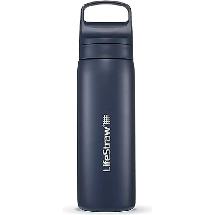 LifeStraw Go Series – Doppelwandige BPA-freie vakuumisolierte 530 ml Edelstahl-Wasserfilter-Flasche für Reisen und den täglichen Gebrauch; Ägäis – Bild 1