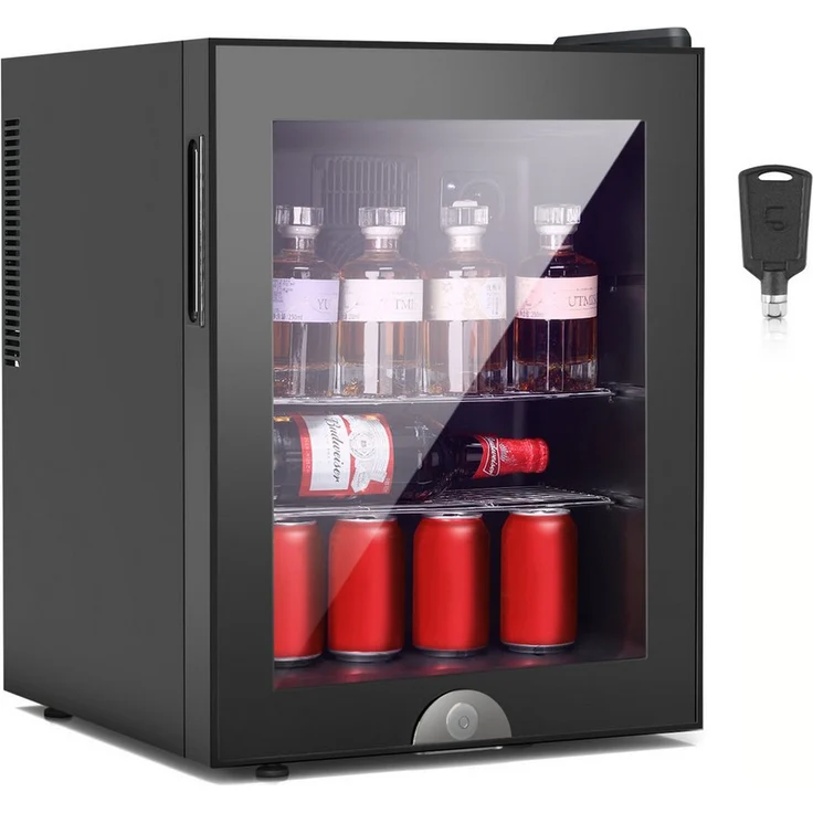 oyajia Getränkekühlschrank Mini Kühlschrank mit Glastür, abschließbar, 40 Liter, 51.9 cm hoch, 40 cm breit, mit verstellbaren Ablagen und LED-Beleuchtung, schwarz