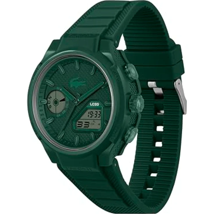 Lacoste Chronograph LC33 2011449, Quarzuhr mit analoge und digitale Anzeige, dunkelgrün, Silikonarmband, wasserdicht bis 10 bar, mit Multifunktionsalarm und Stoppfunktion – Bild 3
