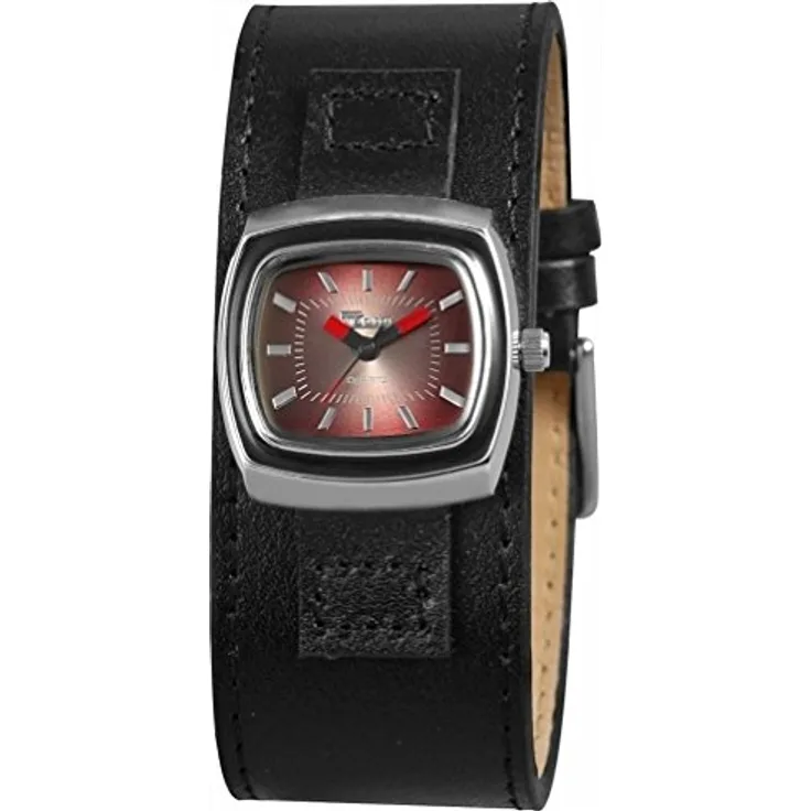 Raptor Damen-Uhren mit Echtlederband Armbanduhr Analog Quarz Dornschließe RA10091, Schwarz/Silberfarben