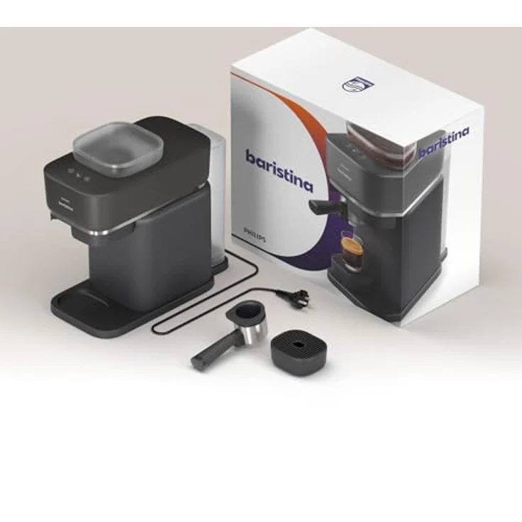 Philips Baristina Espressomaschine - Real Espresso, made simple. Kompakte Kaffeemaschine, Schwarzgrau mit schwarzgrauem Siebträger, 16-bar-Pumpendruck, automatisches Mahlwerk, Cafe Crema (BAR300/60) – Bild 4