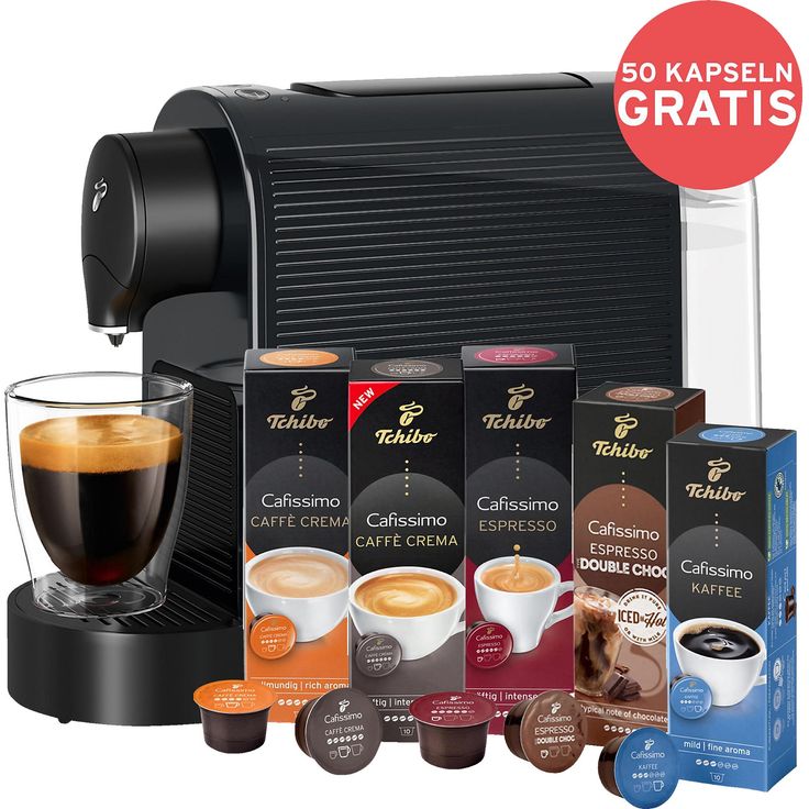 Tchibo Cafissimo Pure Plus Kapselmaschine + 50 Kapseln, Schwarz