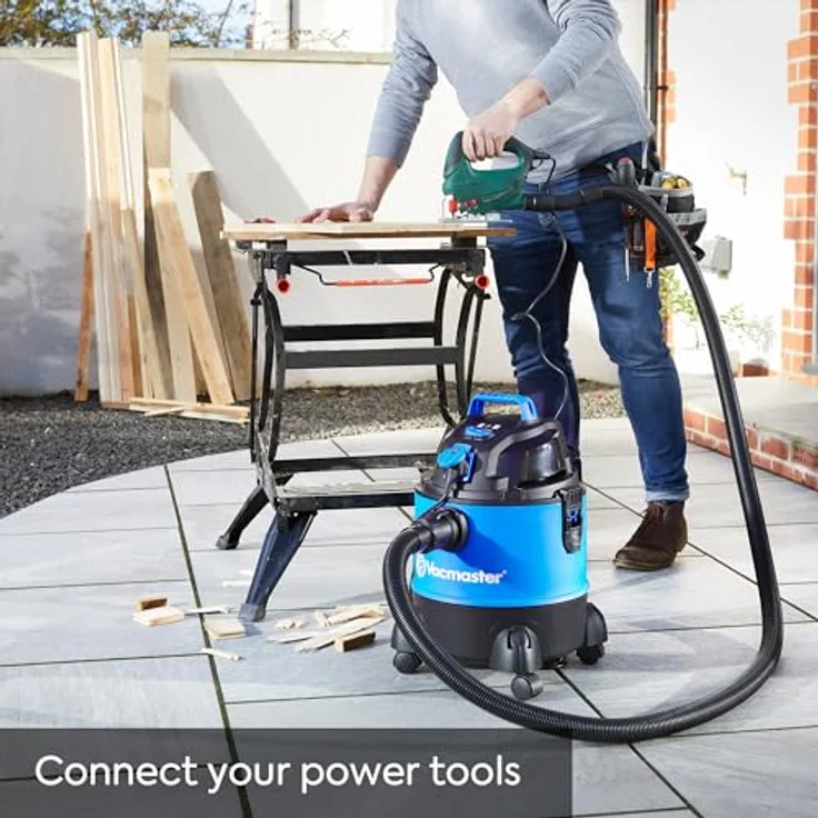 Vacmaster VQ1220PFC, Nass-Trocken- & Waschsauger 1250W mit 20L, integrierter Steckdose und Blasfunktion für Haus, Garage, Auto – Bild 6