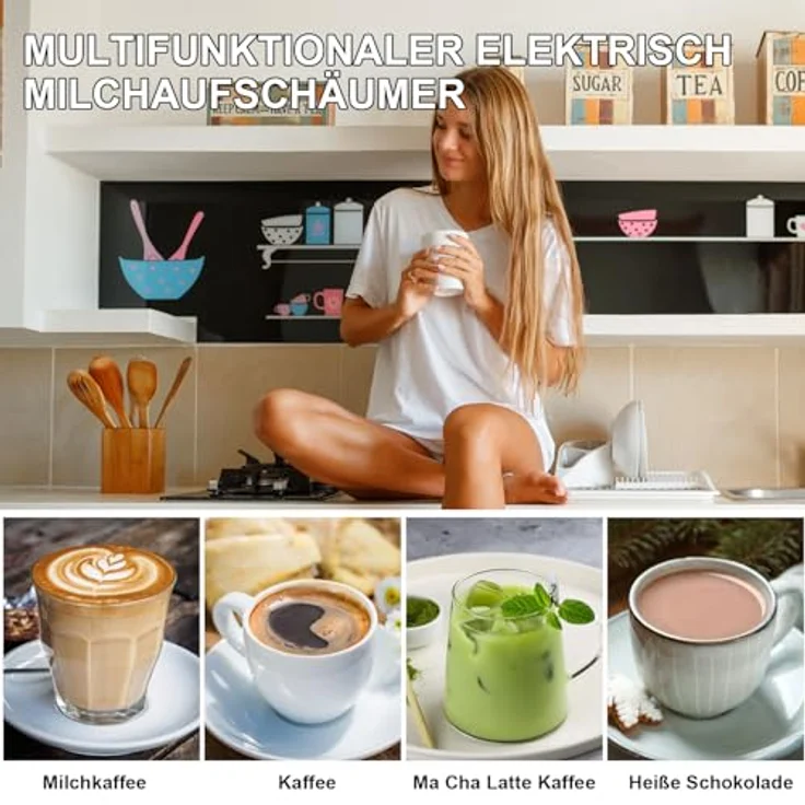 EBUYFIRE Elektrischer Milchaufschäumer mit 3 Köpfen, USB wiederaufladbar, 3 einstellbare Geschwindigkeiten, edelstahl Mini Schneebesen für Matcha Latte und Cappuccino – Bild 3