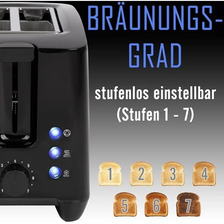 Clatronic® kompakter Toaster 2 Scheiben | Toaster mit Auftau-/Aufwärm-/Schnellstoppfunktion | Toaster mit Brötchenaufsatz | Toaster schwarz auch für Toastbrötchen & Fertigwaffeln | TA 3801 – Bild 2