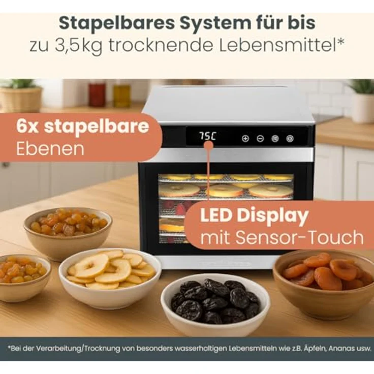 ProfiCook PC-DR 1218 Edelstahl-Dörrautomat, inkl. 6 Edelstahl-Ablagegitter, Edelstahl, silber, Thermostat – Bild 3