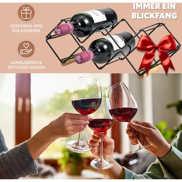 eluno Weinregal für 5 Flaschen, aus Metall und Bambus, stapelbar, schwarz – Bild 6