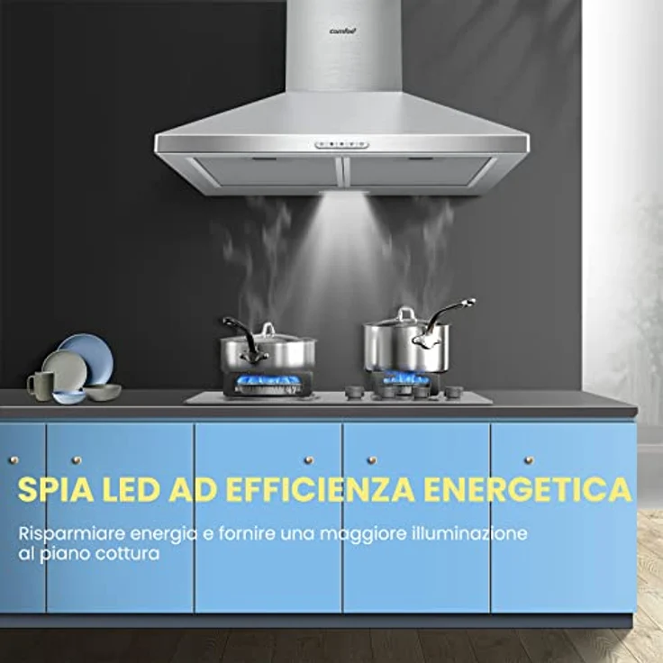 COMFEE' Dunstabzugshaube PYRA17SS-60, 60 cm Edelstahl mit 320 m³/h Saugleistung, LED-Beleuchtung, Rücklaufsystem und Kohlefilter – Bild 3