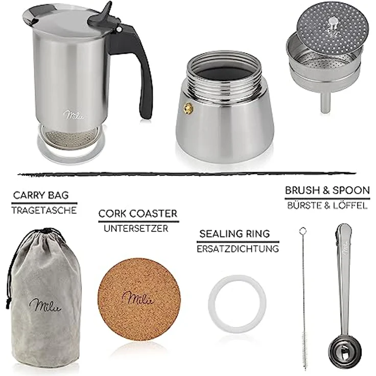 Milu Espressokocher Set 4 Tassen, edelstahl – Bild 3